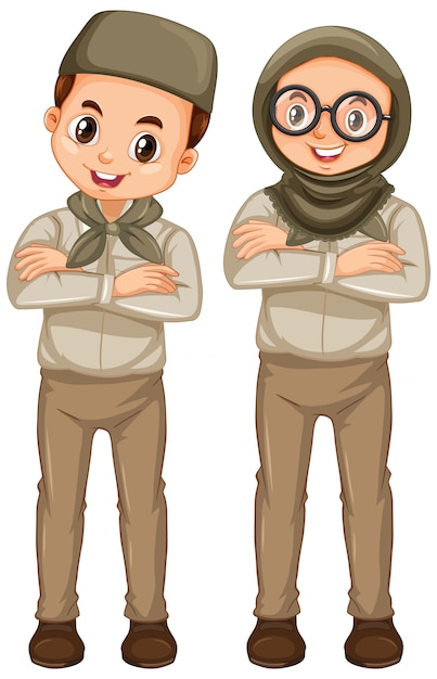 Free vector boy and girl in scout uniform isolated