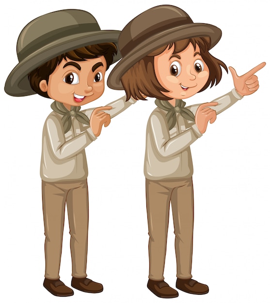Boy and girl in scout uniform on white