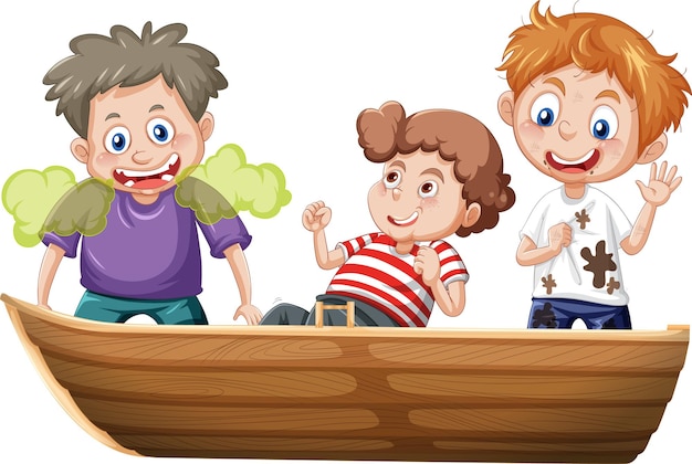 Free vector boy and girl sitting on a boat on a white background