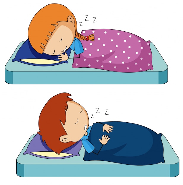Boy and girl sleeping on bed