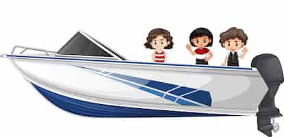 Free vector boy and girl standing on a speeding boat on a white background