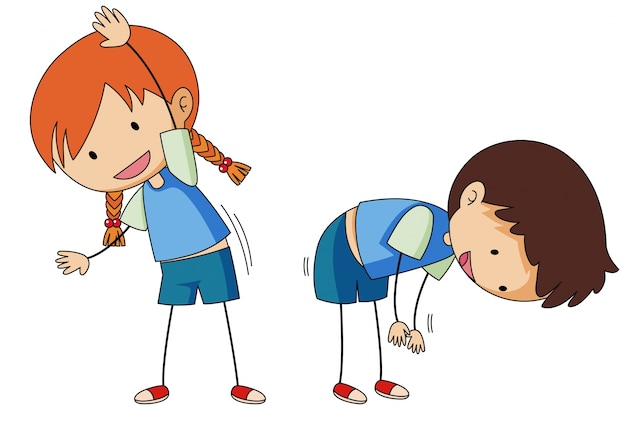 Boy and girl stretching