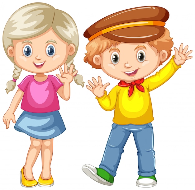 Free vector boy and girl waving hands