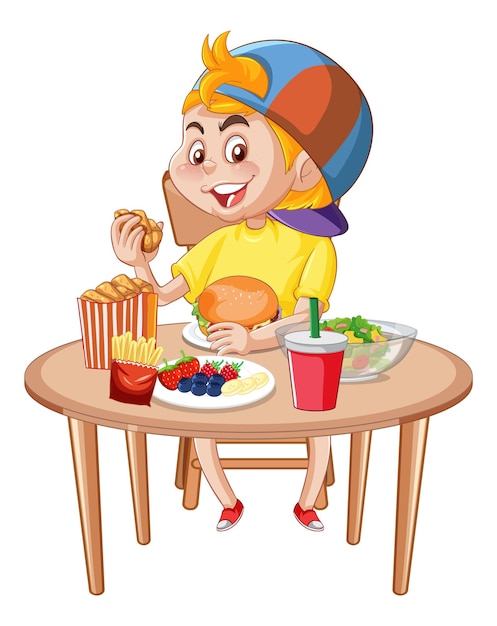 Free vector a boy having meal at the table