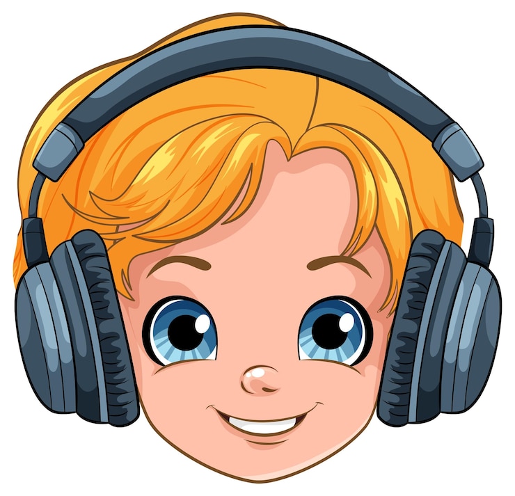 無料Vector 音楽を聴くヘッドセットを持つ少年の頭