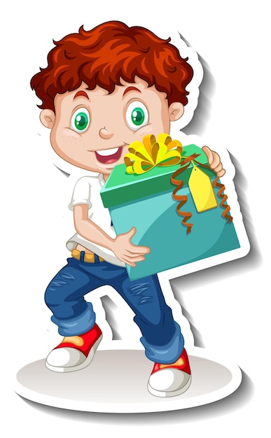 A boy holding a big gift box cartoon character