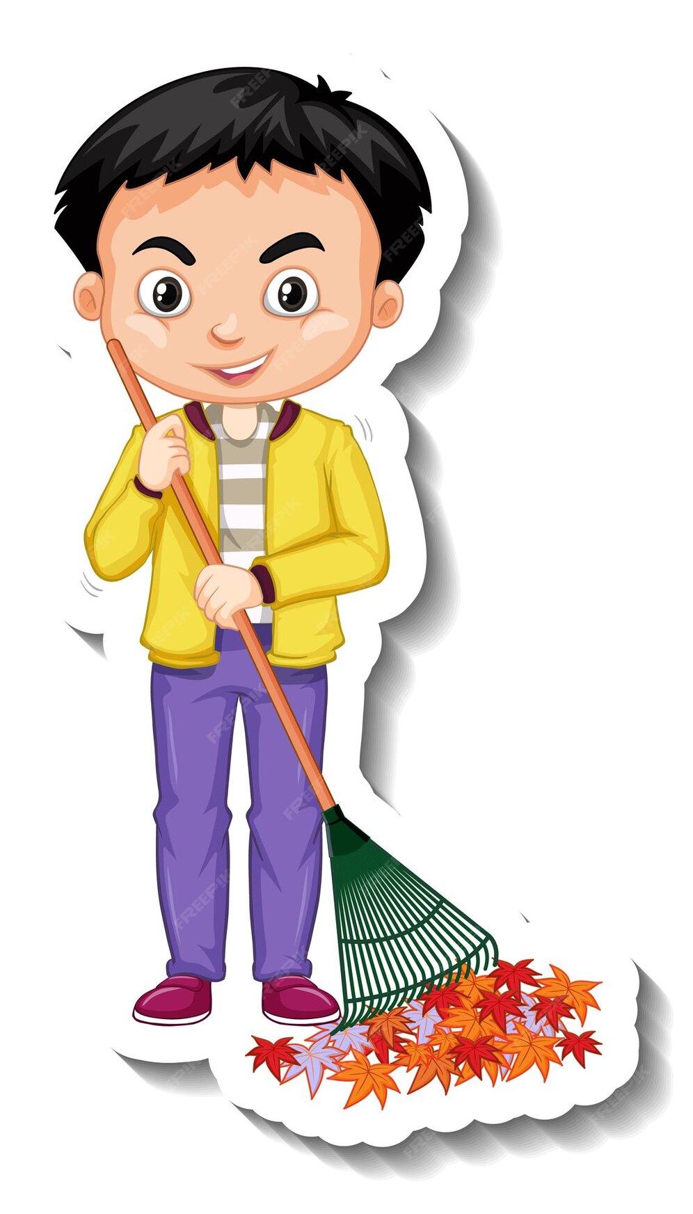 Free Vector | A boy holding broom cartoon character sticker