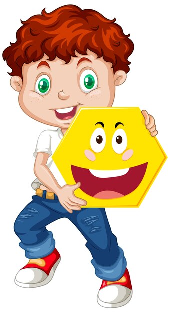 Boy holding geometric shape