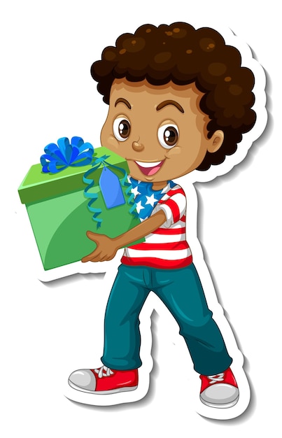 A boy holding gift box in cartoon style