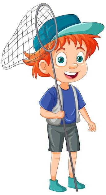 A boy holding net cartoon character