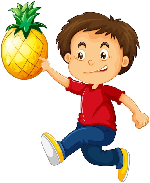 Free vector a boy holding pineapple cartoon character isolated on white