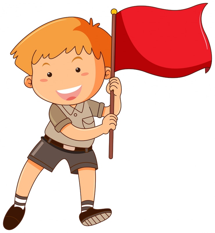 Free Vector boy holding red flag