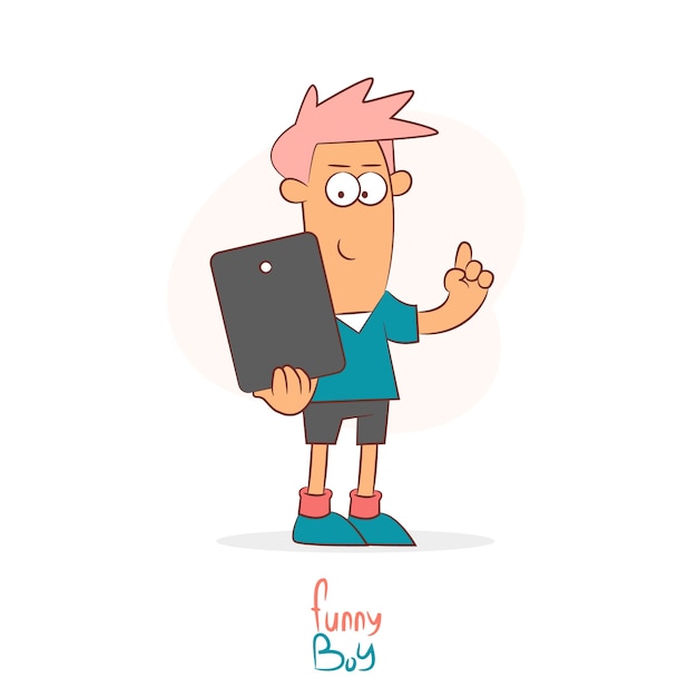 Free vector boy holding a tablet