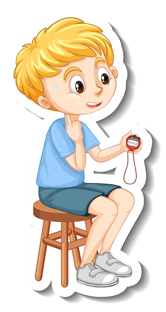 Free vector a boy holding a timer cartoon character sticker