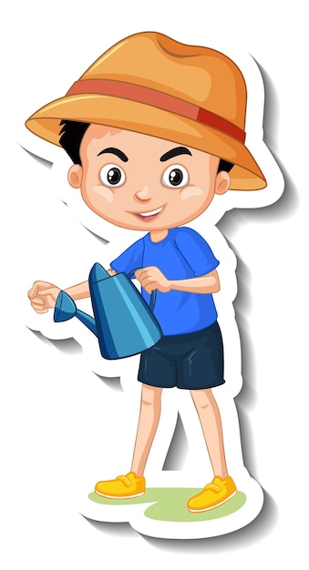 Free Vector | A boy holding watering can cartoon character sticker