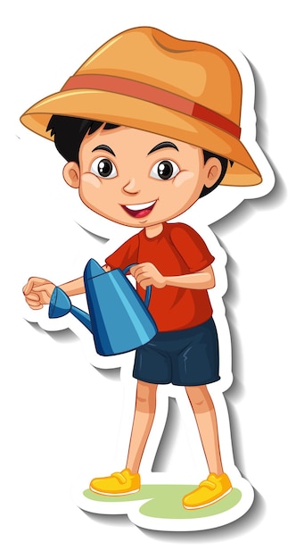 A boy holding watering can cartoon character sticker