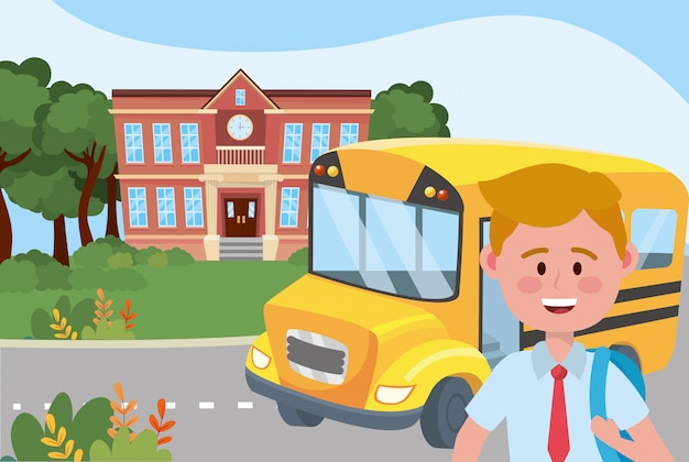 Boy kid and bus school