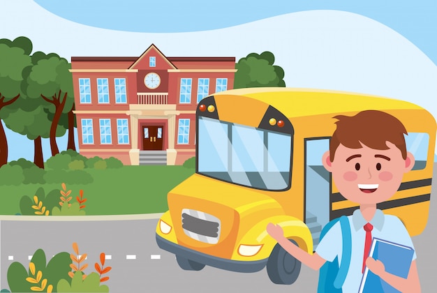 Boy kid and bus school 