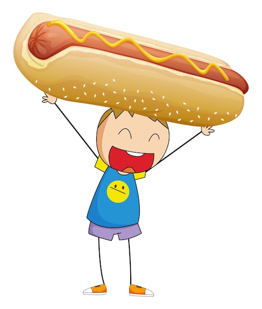 Free Vector boy lifting up giant hotdog