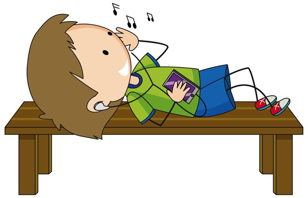 A boy listening music cartoon character isolated