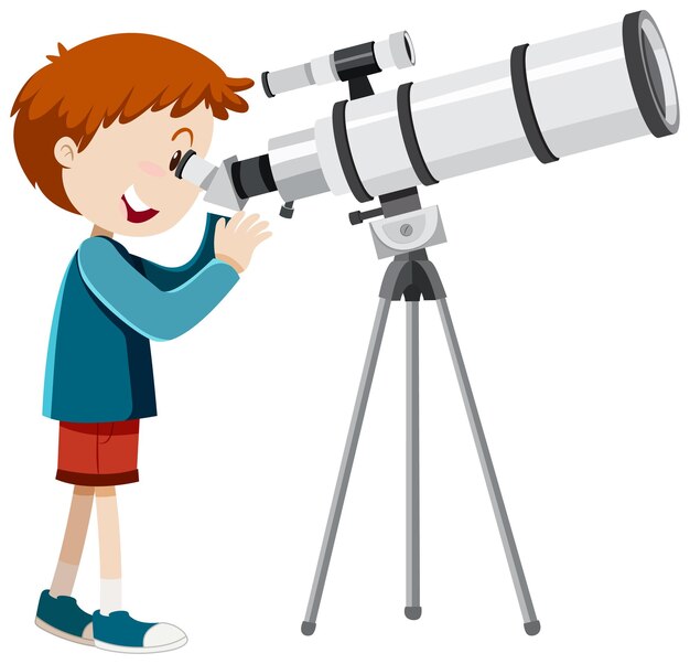 望遠鏡を通して見ている少年