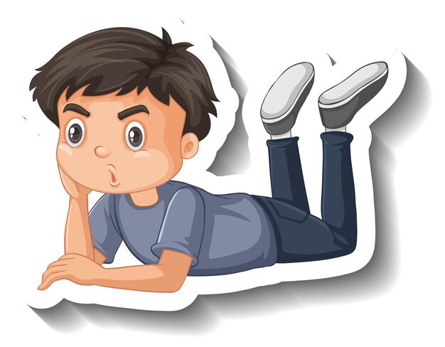 Boy lying down on the ground cartoon sticker