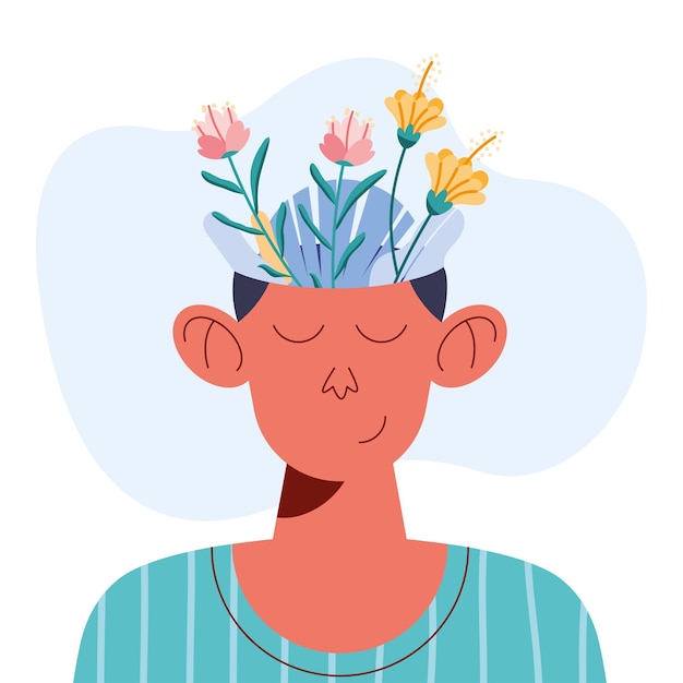 Free vector boy mental health with flowers