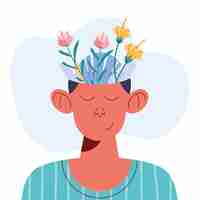 Free vector boy mental health with flowers