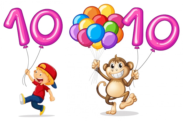 Мальчик и обезьяна с воздушным шаром для номера 10