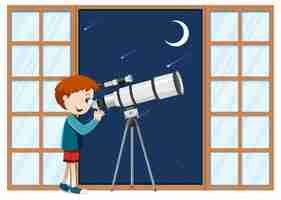 Free vector a boy observe night sky with telescope