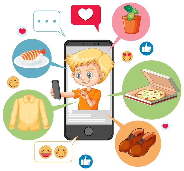 Free Vector boy in orange shirt searching on smartphone cartoon character isolated on white background