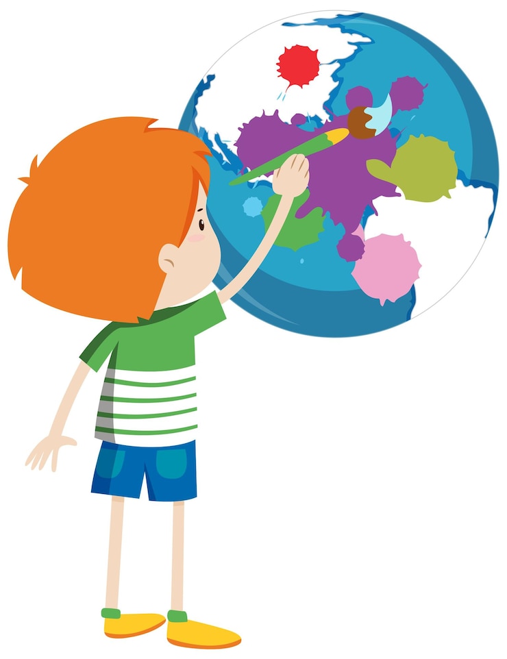 Free Vector a boy painting on earth planet