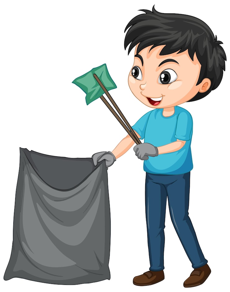 मुफ़्त वेक्टर boy picking up trash on isolated background