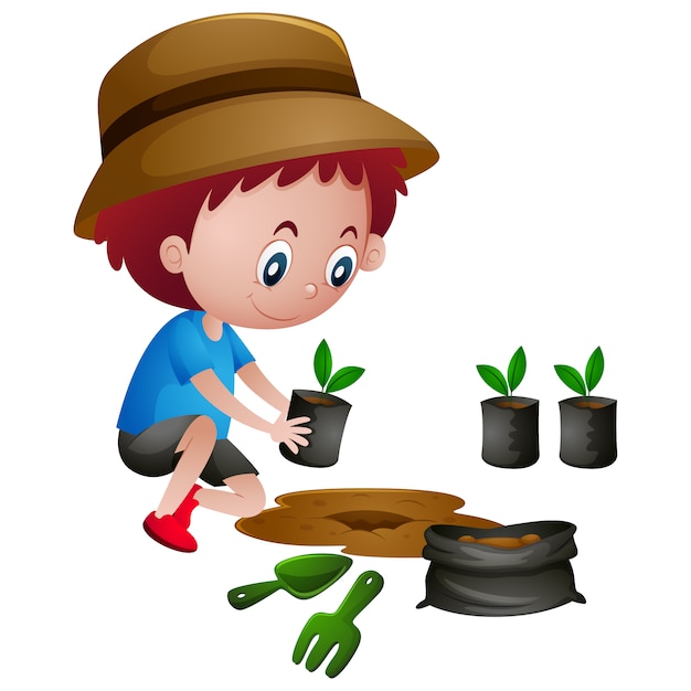 Free vector boy planting design