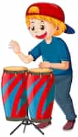 Free vector a boy playing conga drum musical instrument