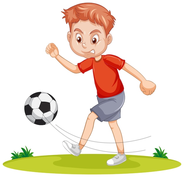 Free vector a boy playing football in cartoon style