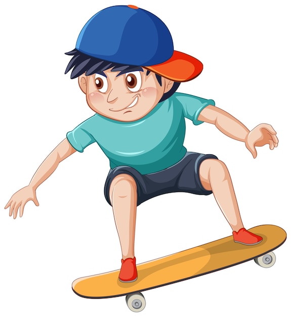 A boy playing skateboard on white background