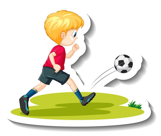 Мальчик играет в футбол мультяшный персонаж стикер