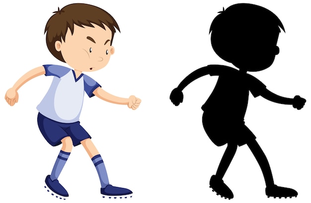 Vettore gratuito ragazzo che gioca a calcio a colori e silhouette