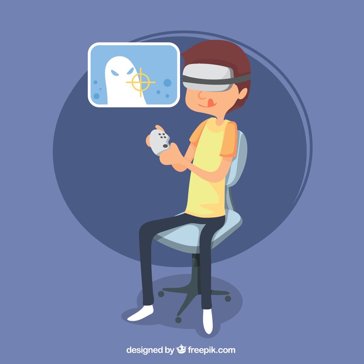 Free Vector boy playing a video game
