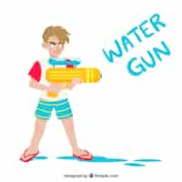 Free vector boy playing with colorful water gun