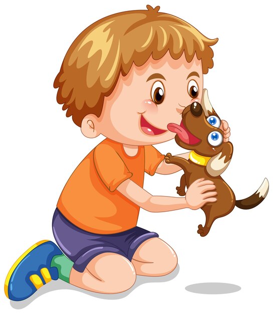 A boy playing with his dog