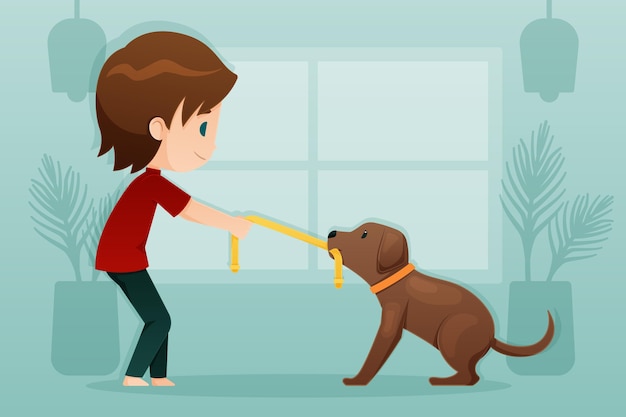 Free vector boy playing with his dog