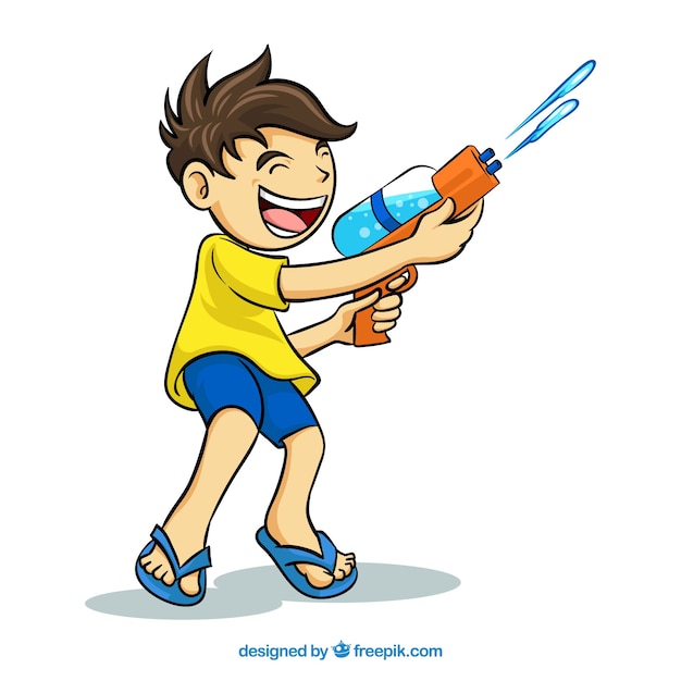 Boy playing with water gun