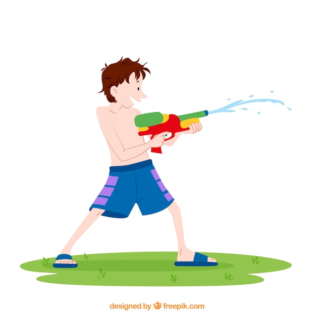 Free vector boy playing with water gun