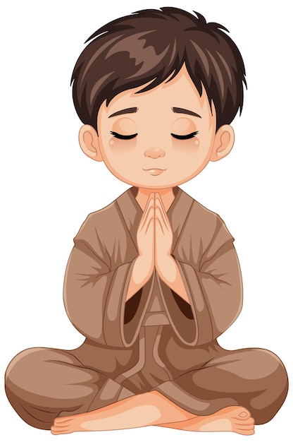 Free vector boy praying and meditating