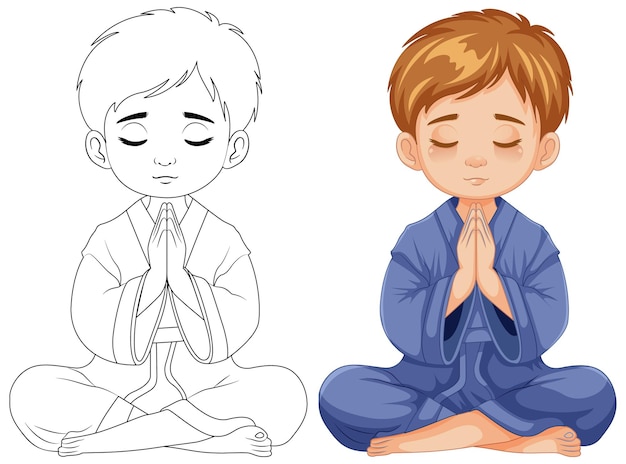 Free vector boy praying and meditating