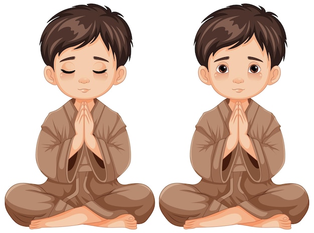 Boy praying with open and closed eyes