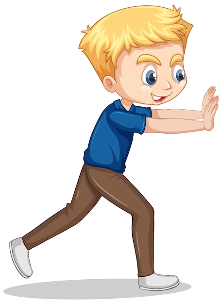 Free vector boy pushing wall on isolated