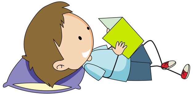 本の漫画のキャラクターを読んでいる少年